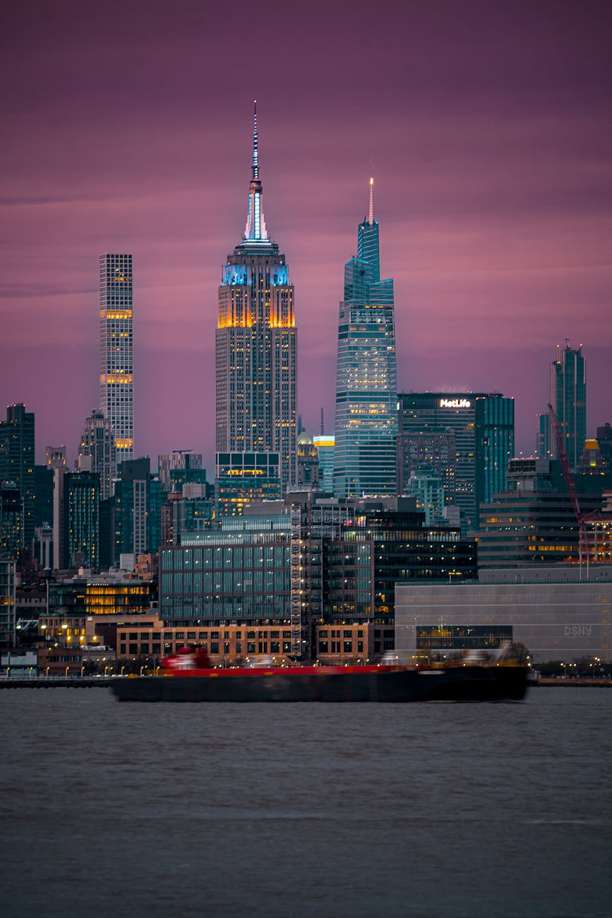 stunning sunset over new york city skyline
